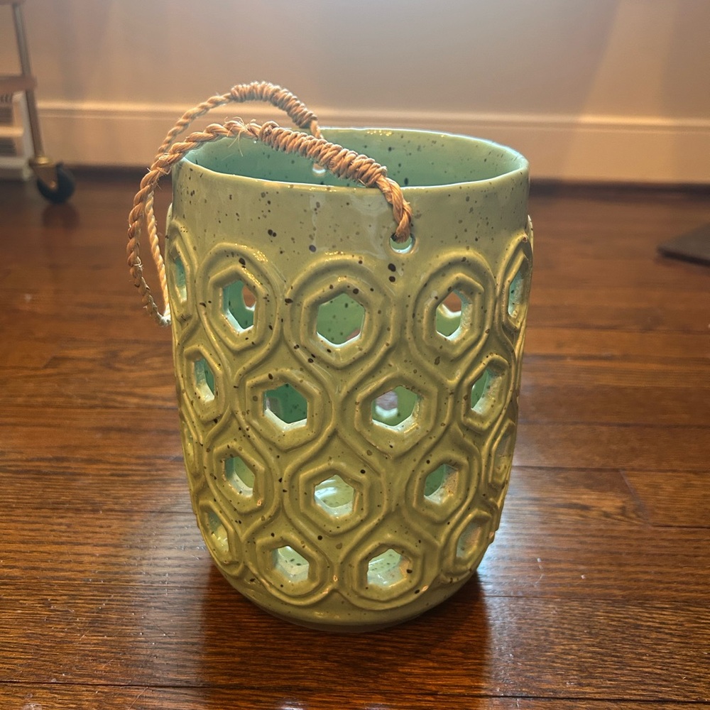 Anthropologie aqua ceramic lantern